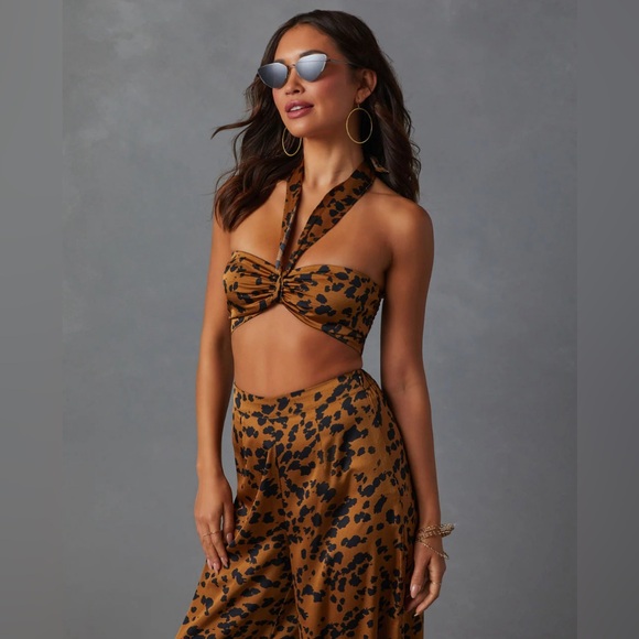 NWT Easy Tiger Animal Print Wide Leg Pant & Smocked Halter Bra Top - Picture 6 of 7